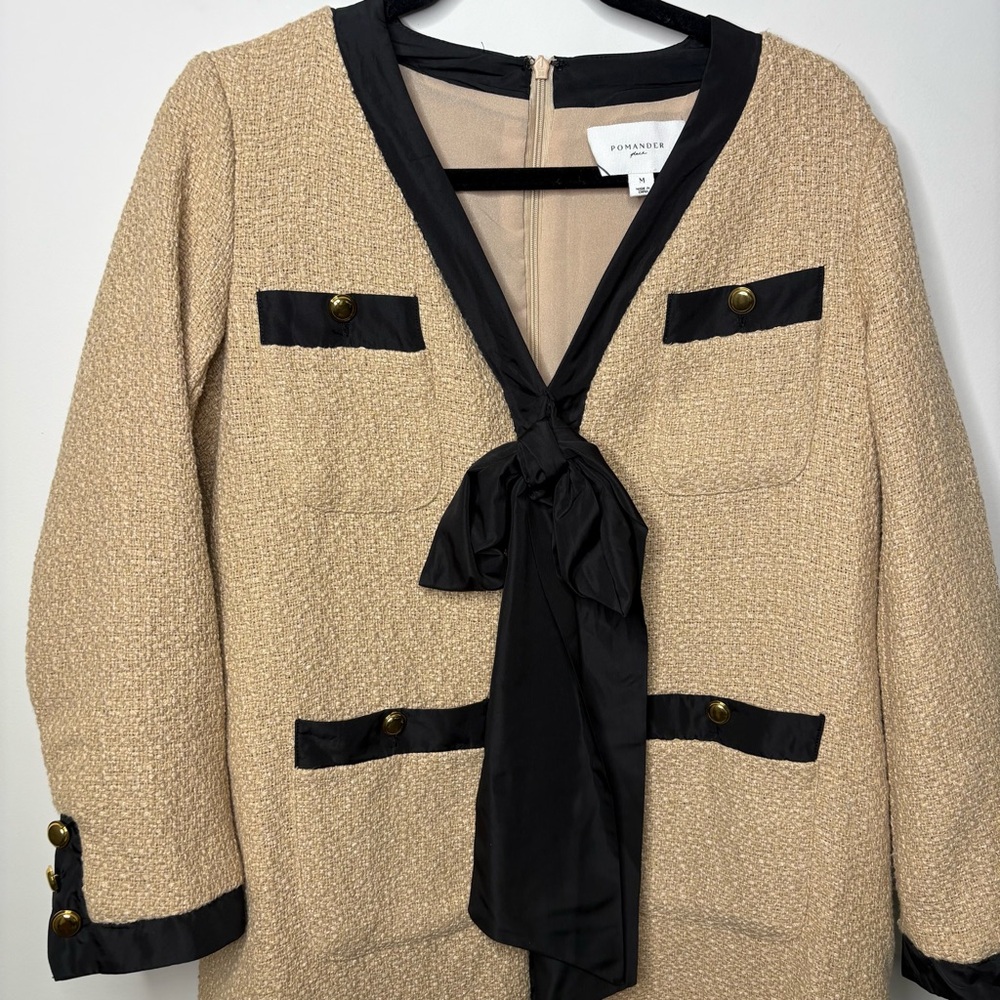 Tuckernuck Pomander Place Tweed Bow Shift Dress Tan Coco - Picture 4 of 6